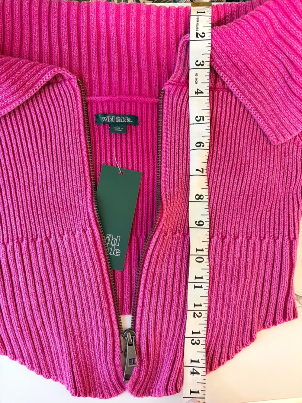 NWT Wild Fable Off-Shoulder Ribbed Zip-Front Sweater Cardigan - Hot Pink - Picture 9 of 10